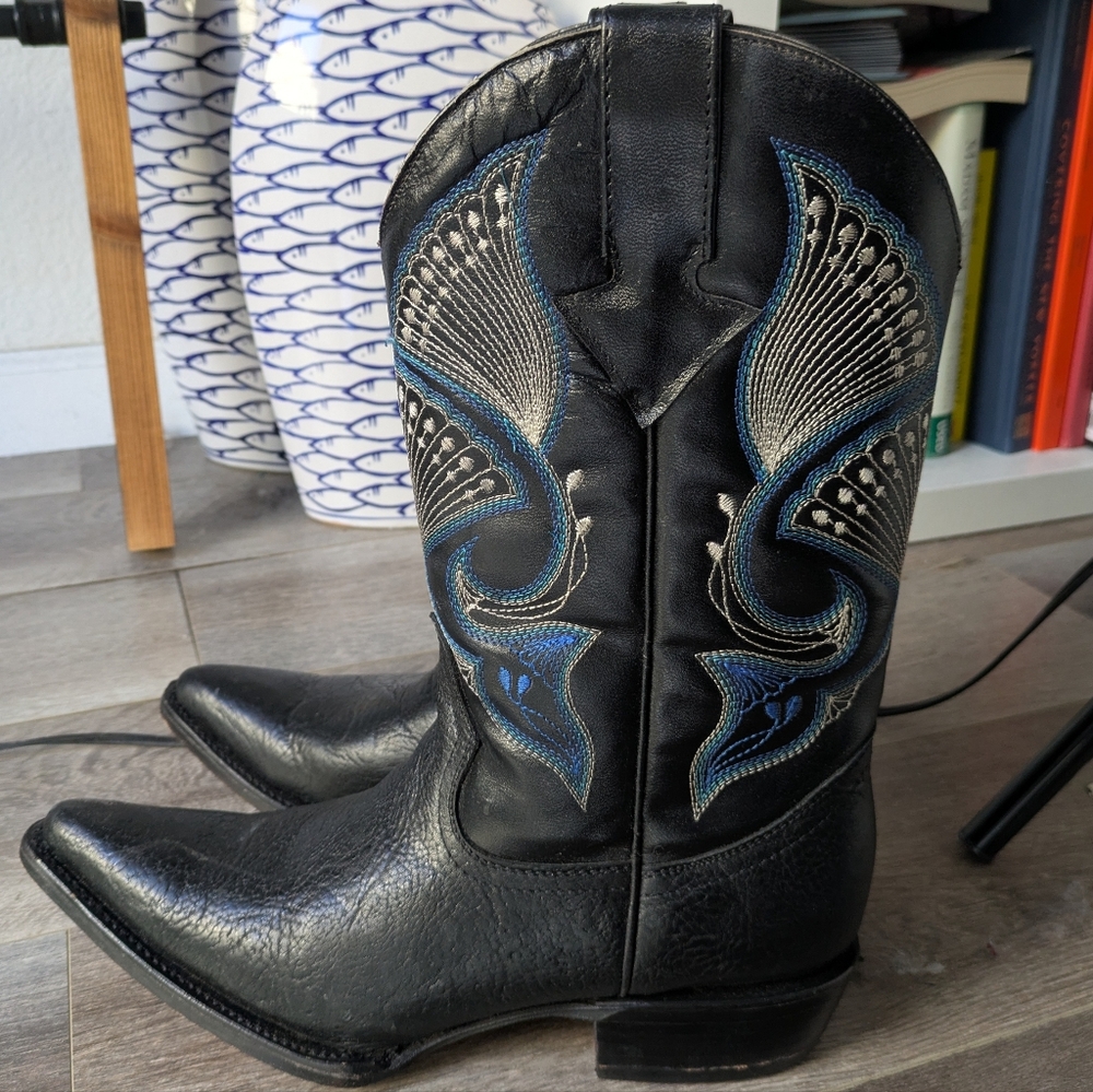 Lomos Boots Women's Black Western Pointed Toe Heeled Boots - 26.5 Cm